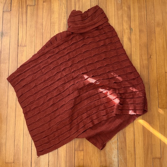 Rust Red Knit Pullover Poncho - Picture 3 of 3